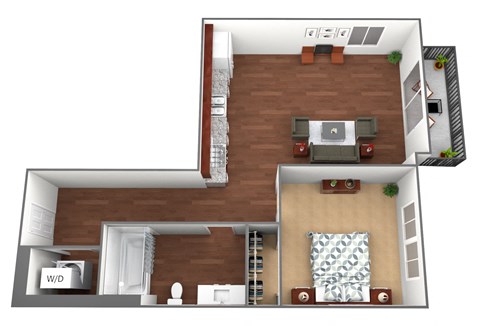Floor plan for 1 bed, 1 bath, 520 sqft